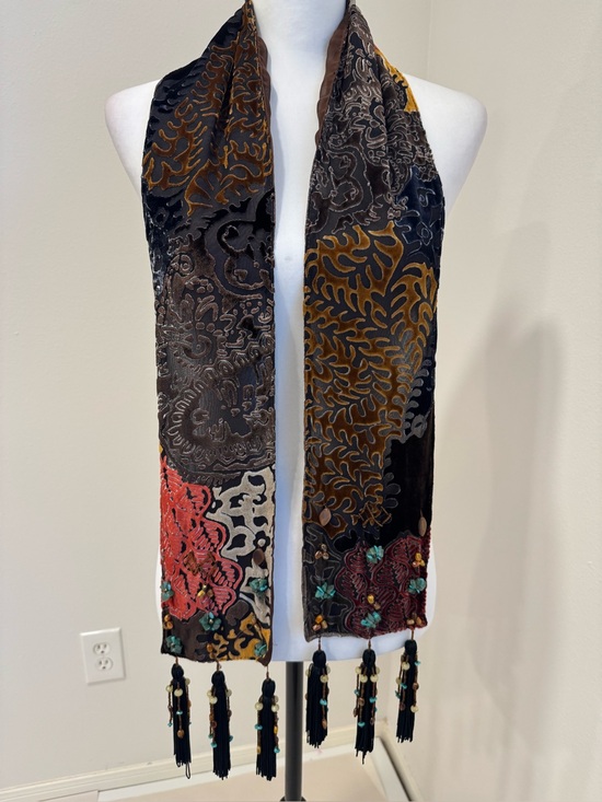 Mary Frances Accessories - Mary Frances Silk Bohemian Velvet Burnout Beaded Tassel Scarf
